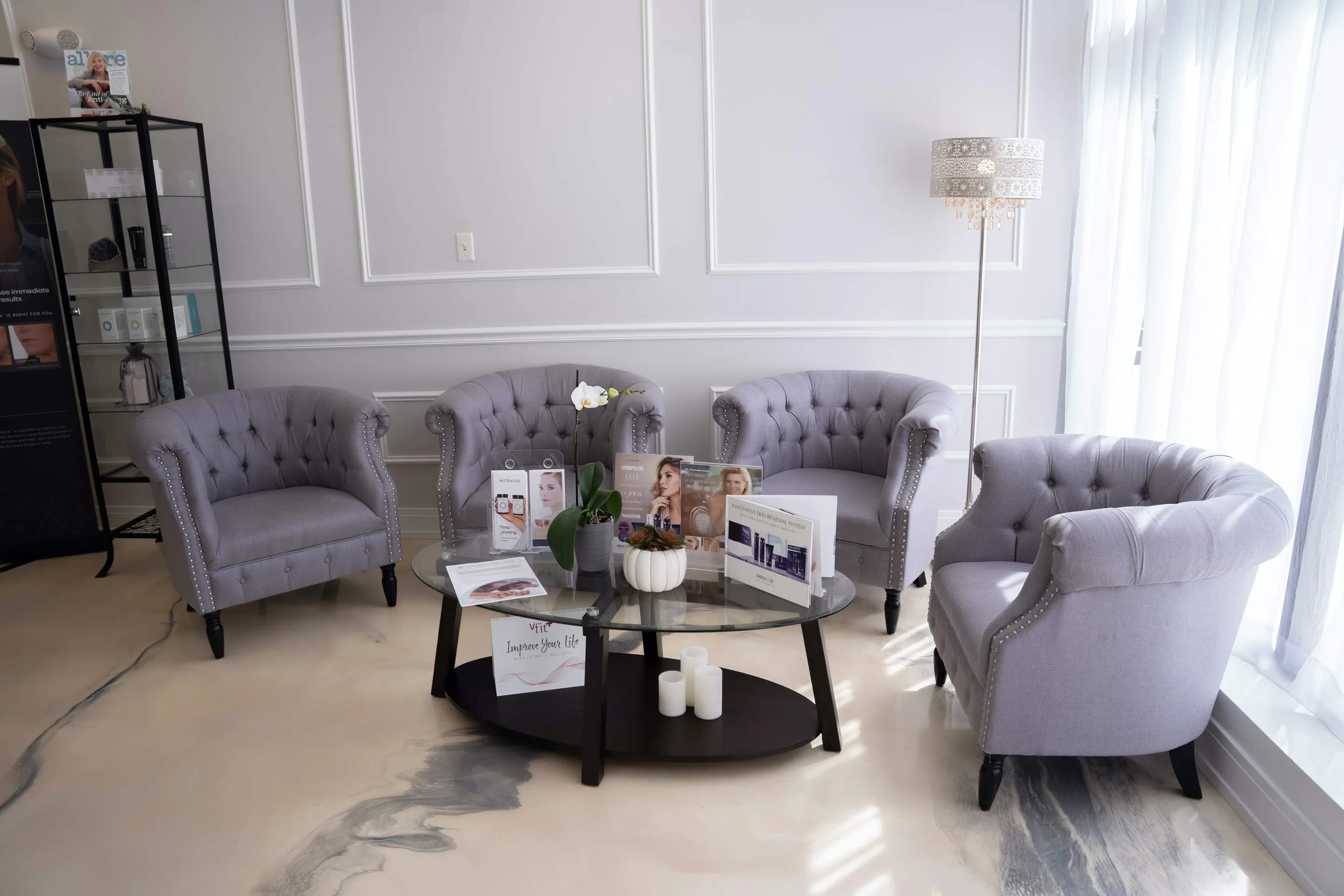 Inside the consultation lounge at Skin Med Spa in Downers Grove