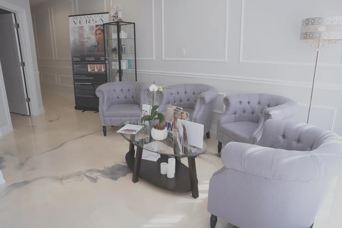 The welcoming waiting lounge at Skin Med Spa in Downers Grove