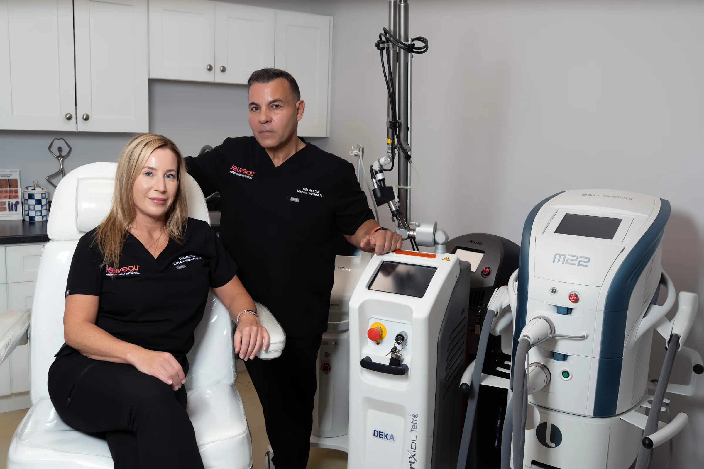 Skin Med Spa providers beside the practice’s laser and aesthetic devices
